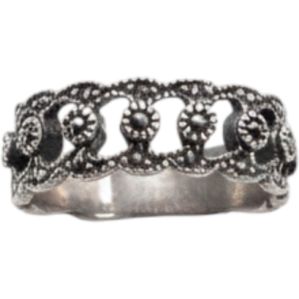 Vintage 925 Sterling Silver Marcasite Filigree Scalloped Band Ring Size 8.5